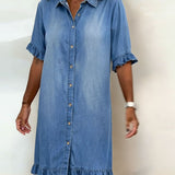 Laura | Vestido de Denim Confortável com Pregas