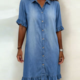 Laura | Vestido de Denim Confortável com Pregas
