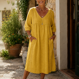 Patrícia | Vestido Largo em Linho e Algodão com Renda