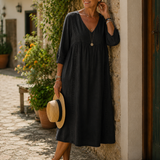 Patrícia | Vestido Largo em Linho e Algodão com Renda