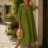 Patrícia | Vestido Largo em Linho e Algodão com Renda