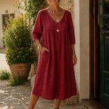 Patrícia | Vestido Largo em Linho e Algodão com Renda