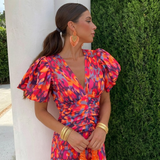 Benedita- Vestido com mangas plissadas