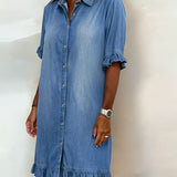 Laura | Vestido de Denim Confortável com Pregas